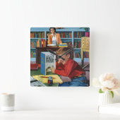 Kikker in de bibliotheek vierkante klok (Huis)