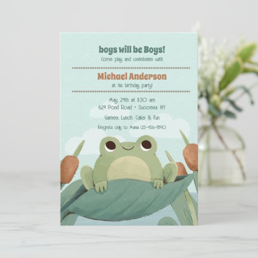 Kikker in de papieren uitnodiging (Staand voorkant)