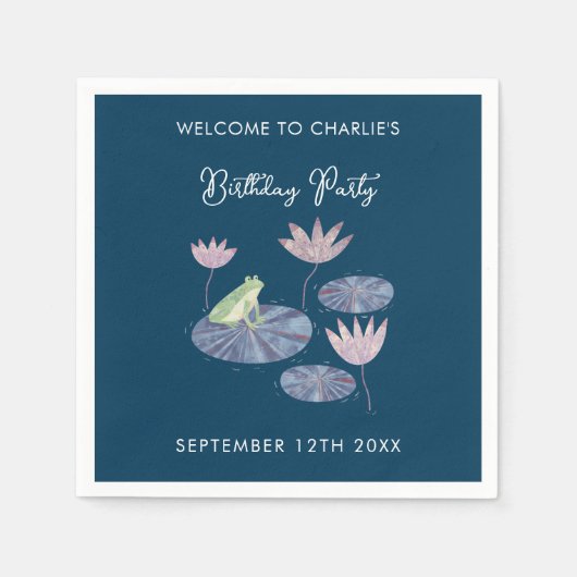 Kikker in een Lily Pond Leuk Verjaardagsfeest Servet (Voorkant)