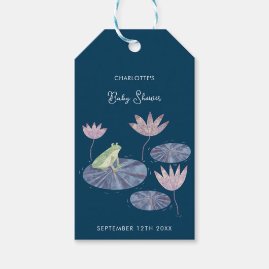 Kikker in een Lily Pond Schattige Baby shower Beda Cadeaulabel (Voorkant)