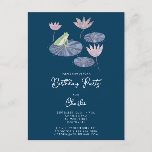 Kikker in een Lily Vijver Kids Verjaardagsfeestuit Briefkaart (Voorkant)
