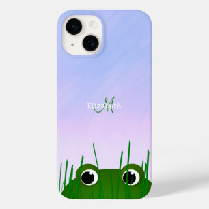 kikker in een vijver die door gras kijkt, monogram Case-Mate iPhone 14 hoesje