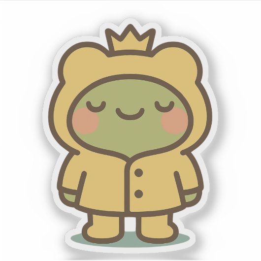 Kikker in Gele Regenjas Sticker (Voorkant)