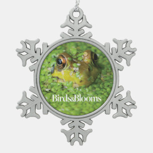 Kikker in groene algen tin sneeuwvlok ornament