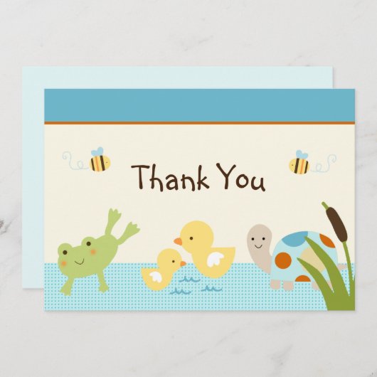 Kikker in het Baby shower Pond/Turtle Hartelijk da Bedankkaart (Voorkant / Achterkant)
