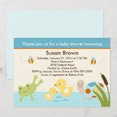 Kikker in het Baby shower Pond/Turtle Kaart (Voorkant / Achterkant)