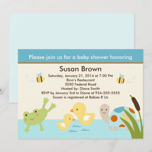Kikker in het Baby shower Pond/Turtle Kaart (Voorkant / Achterkant)