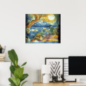 Kikker in het maanlicht Schilderij Poster (Thuiskantoor)
