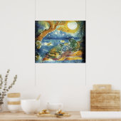 Kikker in het maanlicht Schilderij Poster (Keuken)