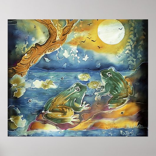 Kikker in het maanlicht Schilderij Poster (Voorkant)