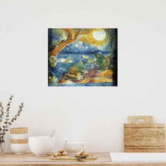 Kikker in het moonlight schilderen poster (Keuken)
