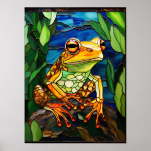 Kikker in het regenwoud glas-in-lood kunst poster