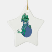 Kikker in Jeans, Birthday, Polka Dots, Custom Name Keramisch Ornament (Rechts)