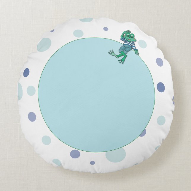 Kikker in Jeans, Birthday, Polka Dots Rond Kussen (Voorkant)