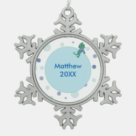 Kikker in Jeans, Birthday, Polka Dots Tin Sneeuwvlok Ornament