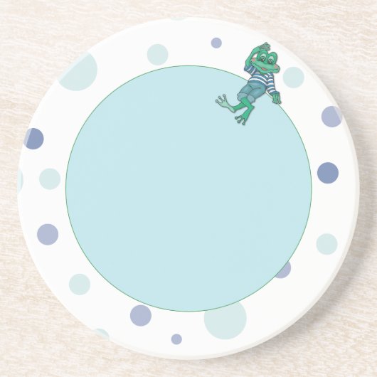 Kikker in Jeans, Birthday, Polka Dots Zandsteen Onderzetter (Voorkant)