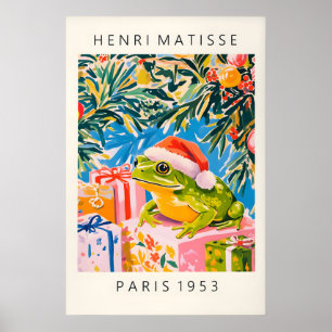 Kikker in Kerstmanhoed Kunstprint Fun Matisse-stij Poster