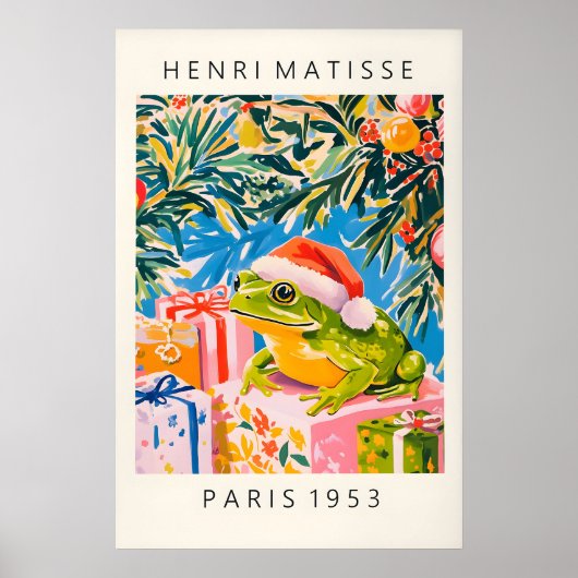 Kikker in Kerstmanhoed Kunstprint Fun Matisse-stij Poster (Voorkant)