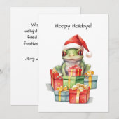 Kikker in kerstmuts Kerstcadeaus van plezier Feestdagenkaart (Voorkant / Achterkant)
