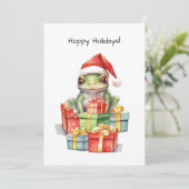 Kikker in kerstmuts Kerstcadeaus van plezier Feestdagenkaart (Staand voorkant)