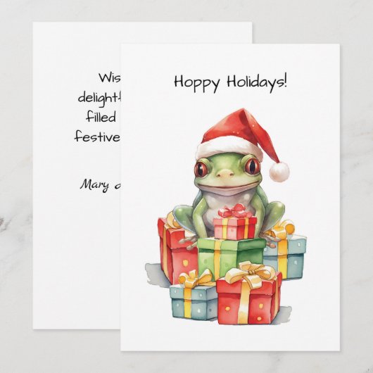 Kikker in kerstmuts Kerstcadeaus van pret Feestdagenkaart (Voorkant / Achterkant)