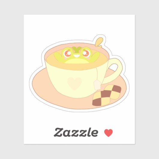 Kikker in kopje thee sticker (Vel)