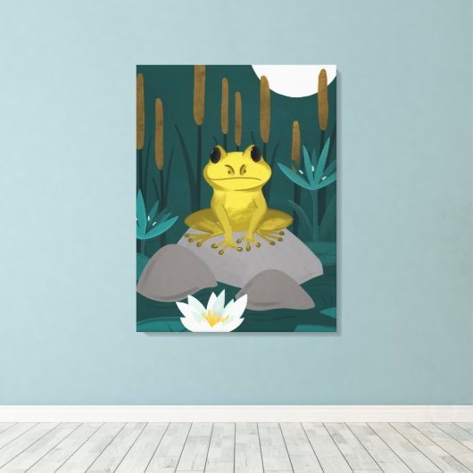 Kikker in Middernachtvijver Muurkunst - Canvas Afdruk (Insitu (Houten vloer))