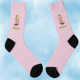Kikker in Mooie Roze Laarzen in Regenplas Monogram Sokken