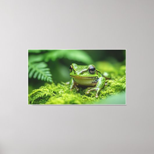 Kikker in nieuw bos Mossy ondergroei Canvas Afdruk (Voorkant)