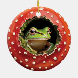 Kikker in Paddenstoel – Schattige Bos Paddenstoel  Keramisch Ornament