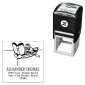 Kikker in roeiboot lezend boek naam retouradres  zelfinktende stempel (In situ)