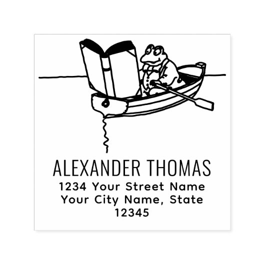 Kikker in roeiboot lezend boek naam retouradres  zelfinktende stempel (Design)