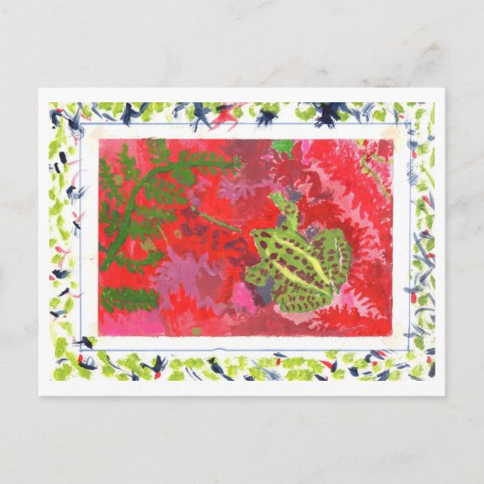 Kikker in rood kook in briefkaart van met de hand  (Voorkant)