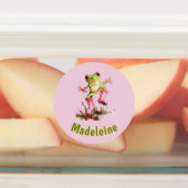 Kikker in roze regenlaarzen Monogram Pastel Kinder Labels (Aangebracht)
