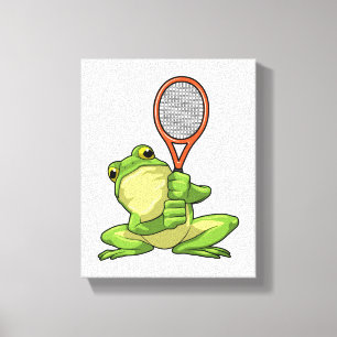 Kikker in Tennis met Tennis racket Canvas Afdruk