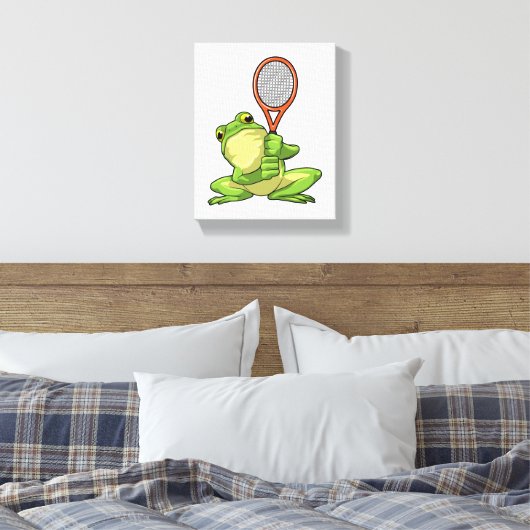 Kikker in Tennis met Tennis racket Canvas Afdruk (Insitu (Slaapkamer))
