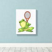 Kikker in Tennis met Tennis racket Canvas Afdruk (Insitu (Houten vloer))