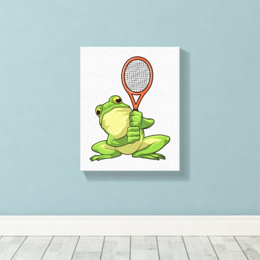 Kikker in Tennis met Tennis racket Canvas Afdruk (Insitu (Houten vloer))