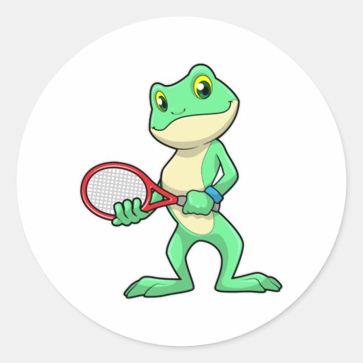 Kikker in Tennis met Tennis racket Ronde Sticker (Voorkant)