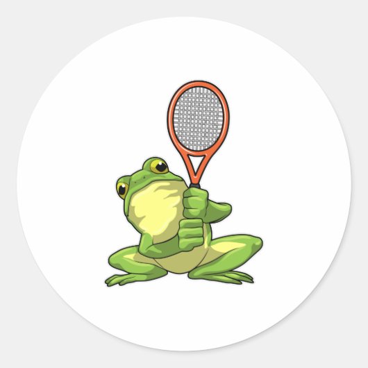 Kikker in Tennis met Tennis racket Ronde Sticker (Voorkant)