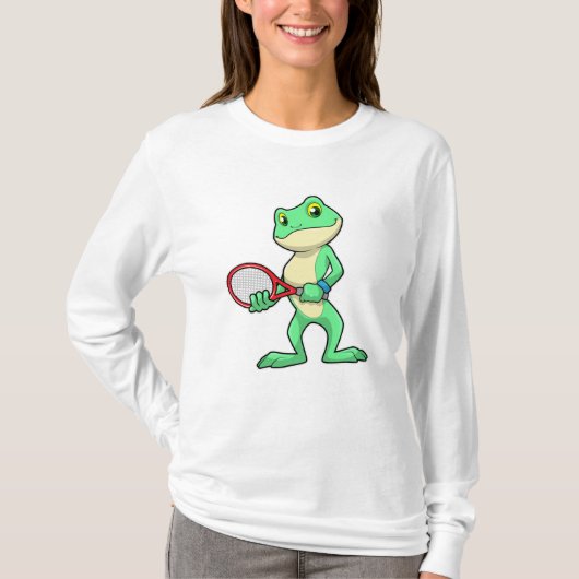 Kikker in Tennis met Tennis racket T-shirt (Voorkant)
