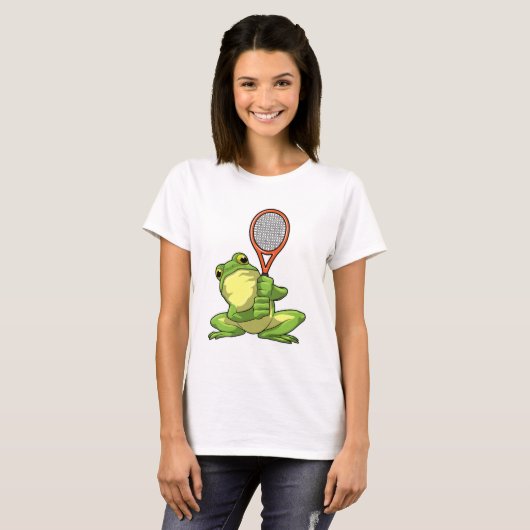 Kikker in Tennis met Tennis racket T-shirt (Voorkant volledig)