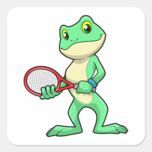 Kikker in Tennis met Tennis racket Vierkante Sticker