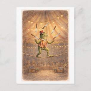 Kikker in vintage stijl circus die messen jongleer briefkaart