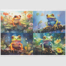 Kikker in Waterverf Collage 1 Decoupage Papier