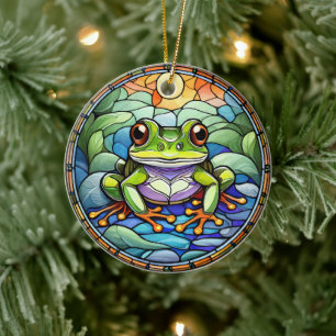 Kikker Keramische Decoratieve Glas in lood look Keramisch Ornament
