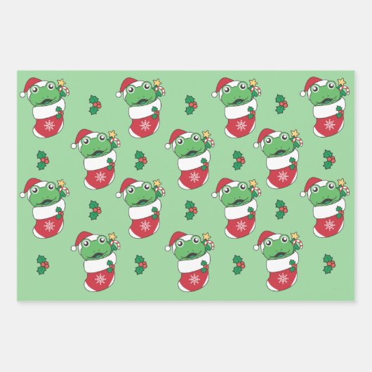 Kikker Kerstmis Winter Dieren Vakantie Kikkers Inpakpapier Vel (Voorkant 3)