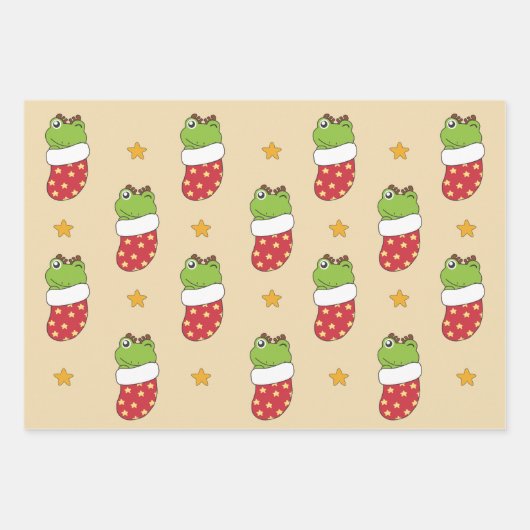 Kikker Kerstmis Winter Dieren Vakantie Kikkers Inpakpapier Vel (Voorkant)