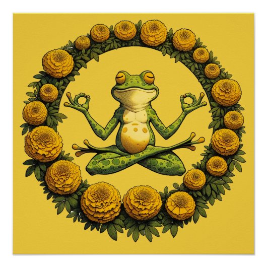 Kikker Meditatie Froggy Yoga Marigolds Perfect Poster (Voorkant)