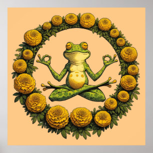 Kikker Meditatie Froggy Yoga Marigolds Poster